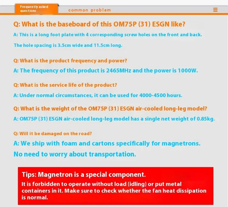 Description Picture 2 of itemFor Samsung OM75P (31) ESGN air-cooled long bottom plate Microwave magnetron drying equipment tube 1000W