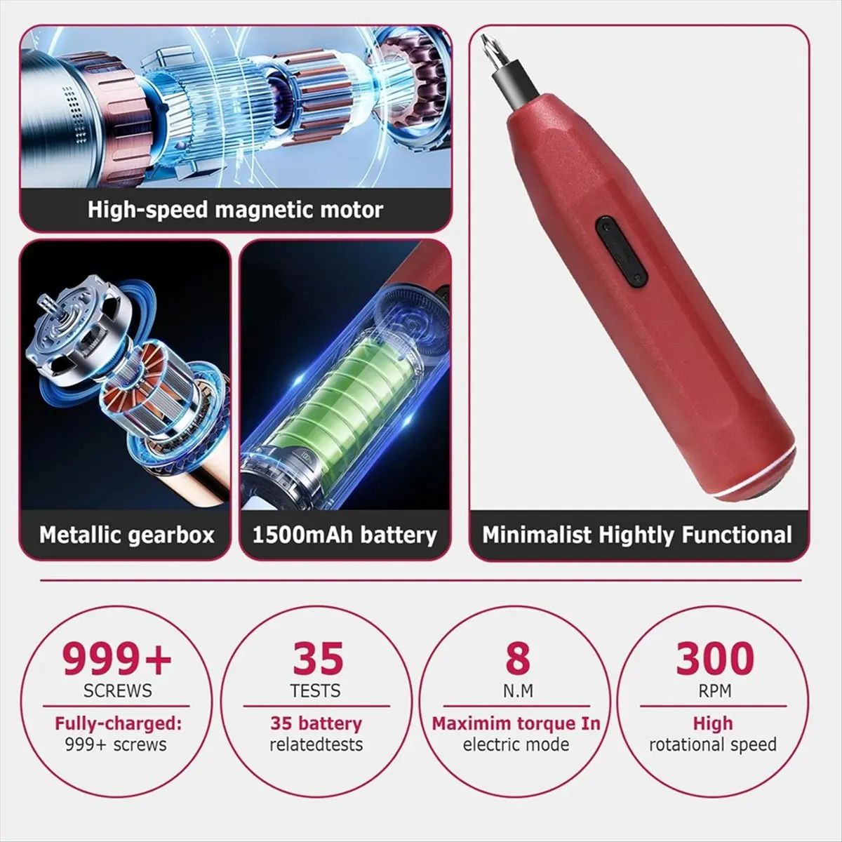 전동 드라이버, 3.6V 무선 전동 드라이버, 무선 드릴, 32-in-1 S2-스틸 비트, 최대 8 N.M, 1500mAh 800회 사용 가능