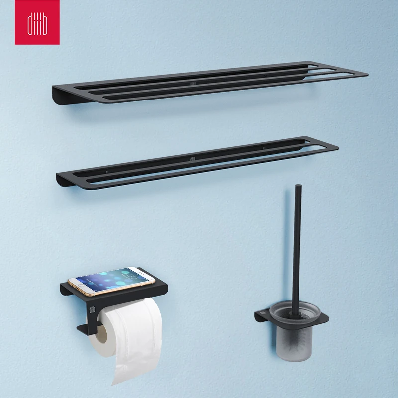 

Diiib Bathroom Accessories Hardware Stainless Steel Black Towel Bar Rail Toilet Roll Paper Holder Towel Rack Hook Toilet Brush