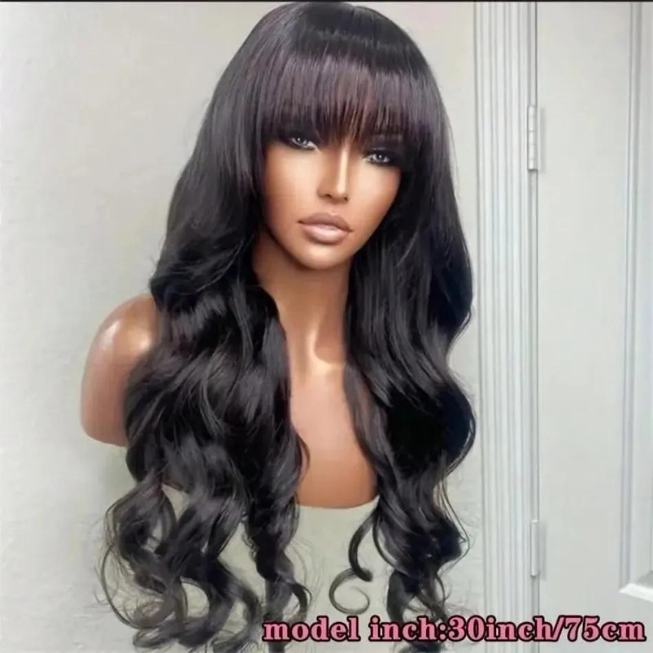 Body Wave Wig With Bangs 3x1 middle part lace wig Machine Made wig Human Hair 220 Density For Women Wear and Go Human Hair Wigs