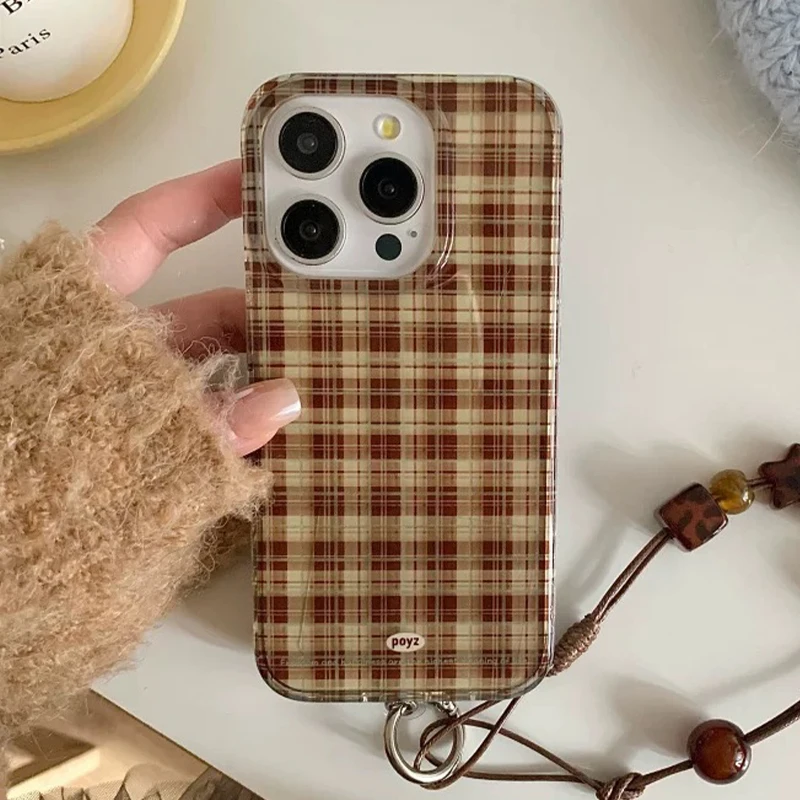 Vintage Brown Checkered Shockproof Phone Case - Soft Protective Cover