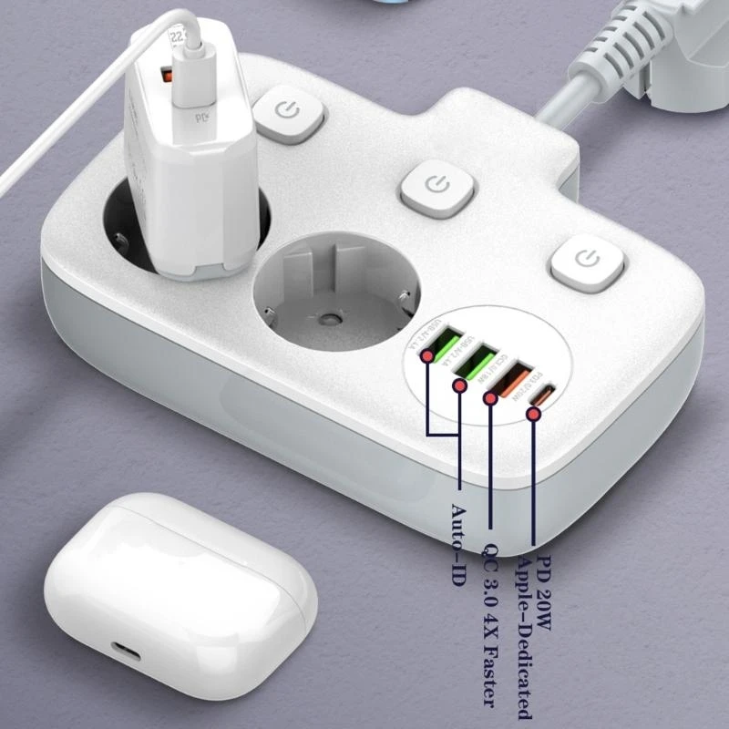 영국 EU US 플러그 8cm 8cm 전기 소켓 20wpd USB 유형 C 포트 빠른 충전 전력 스트립 범용 콘센트