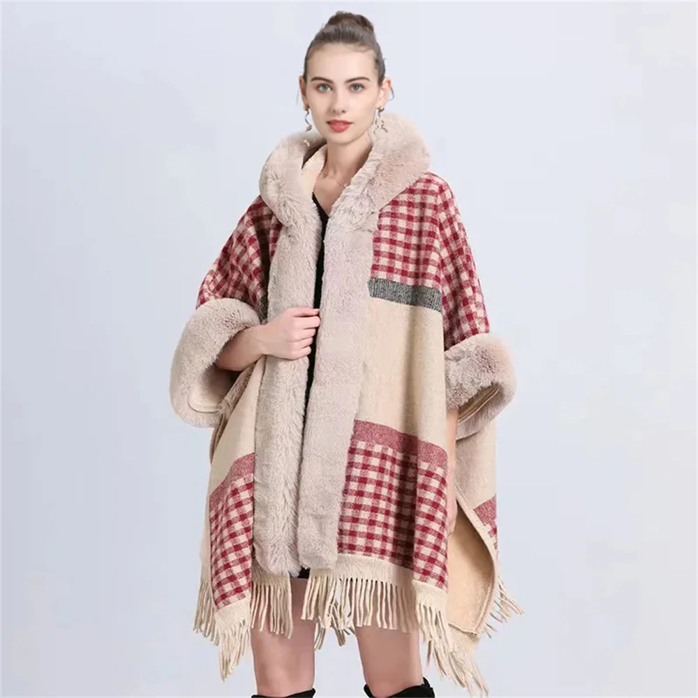 Lining Velvet Cardigan Outstreet Tassel Coat With Hat Oversize Mantle Women Winter Thick Cloak Fake Fur Collar Loose Poncho Cape hot sale sunmile fake fishing lure sea fishing lure bait with hook eel bionic bait 5cm 0 6g t tail soft insect simulation bait 1