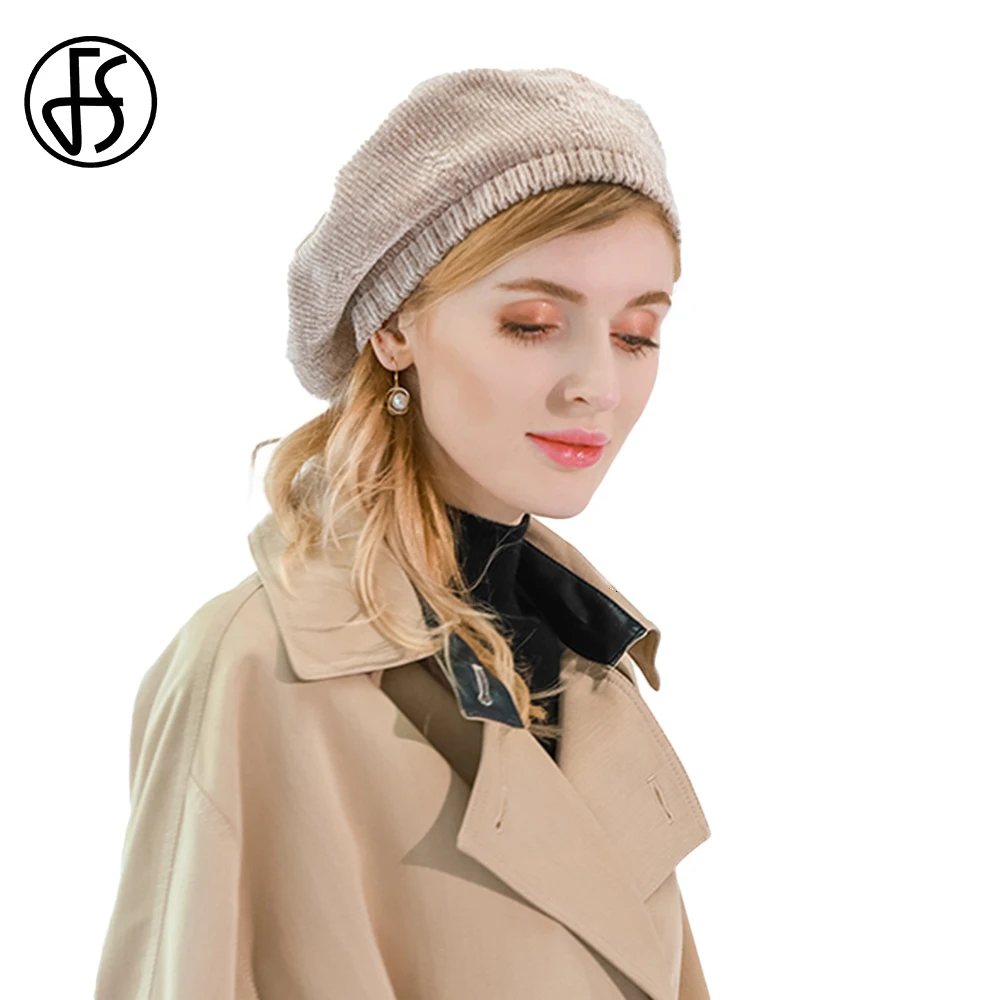 

FS Khaki Fedoras Wool Knitted Hats For Women Autumn Winter French Artist Beanie Vintage Painter Beret Femme Female Casual Cap