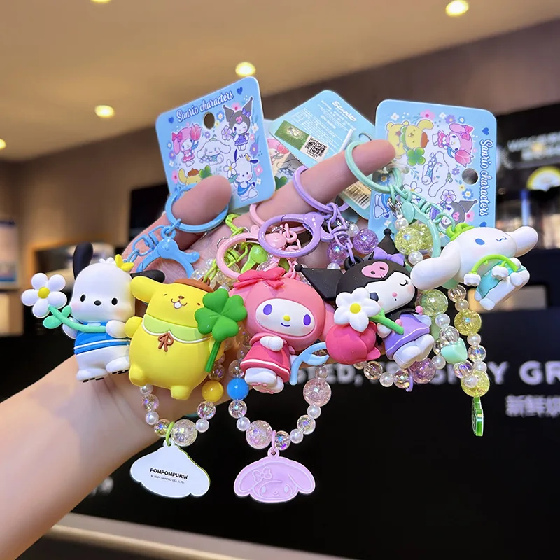 Sanrio Cartoon Tier Kuromi Pompom Purin Cinnamoroll Melody Pochacco Anhänger Schlüsselbund Schlüssel Ring Action Figur Modell Spielzeug Geschenke