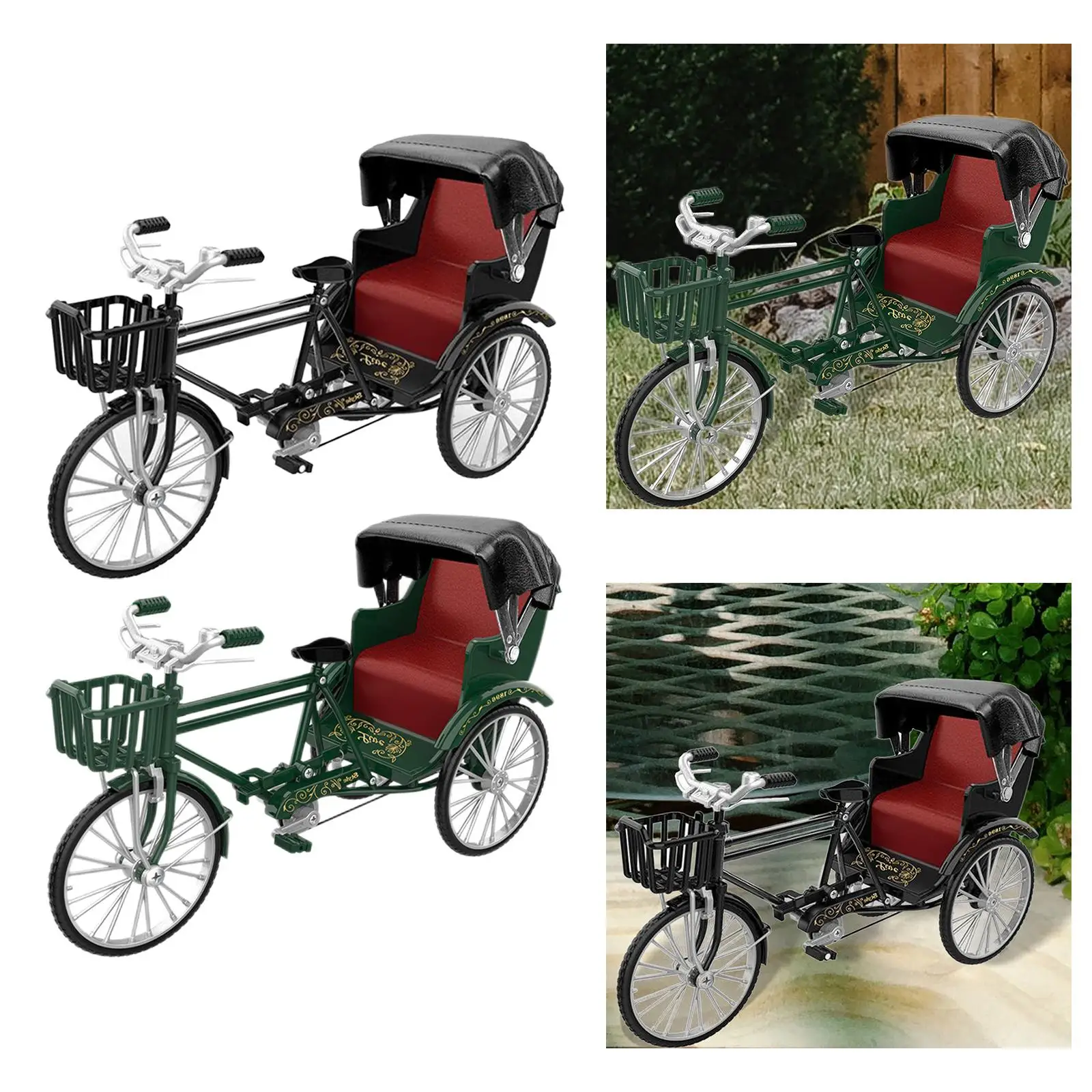 Chinese Style 1:12 Scale Tricycle Model Lifelike Landscape Ornament Decor Metal 2