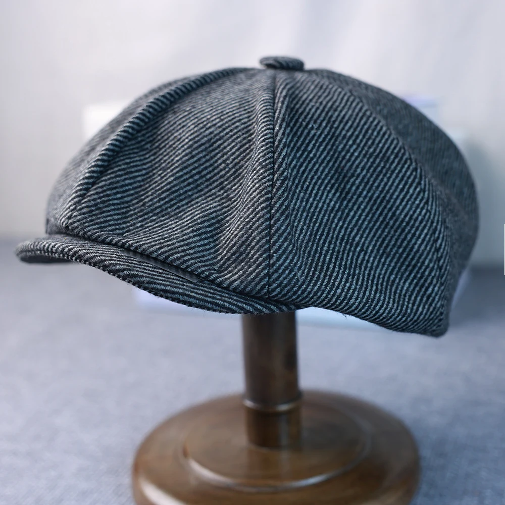 New Wool Style Newsboy Cap With Blade Male Twill Octagonal Hat Women Spring Summer Casual Beret Hat Gray Truck Driver Cap 008