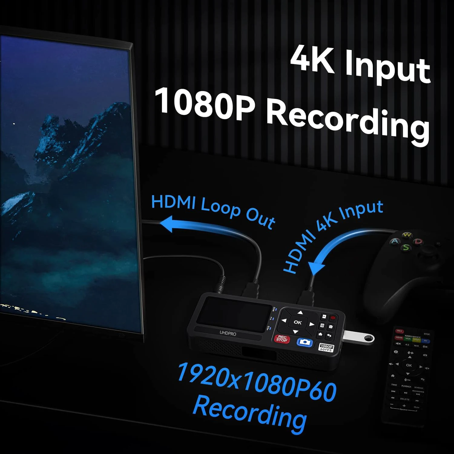 HD Video Capture Box 1080P 60FPS Video to Digital Converter 3" Screen 4K HDMI/CVBS/VGA/YPBPR Inputs Recorder Capture