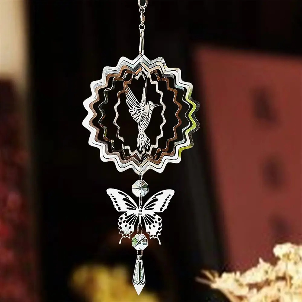 3D Kinetic Crystal Suncatcher Wind Spinner Hanging Glass Pendant Bird Deterrent Mirror Reflective Garden Yard Decor for Outdoor