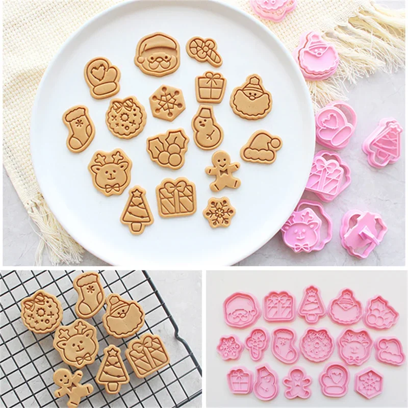 Christmas Mini Cookie Cutter 3D Cartoon Xmas Tree Snowflake Santa Biscuit Fondant Embossed Stamps Molds New Year Cake Decor
