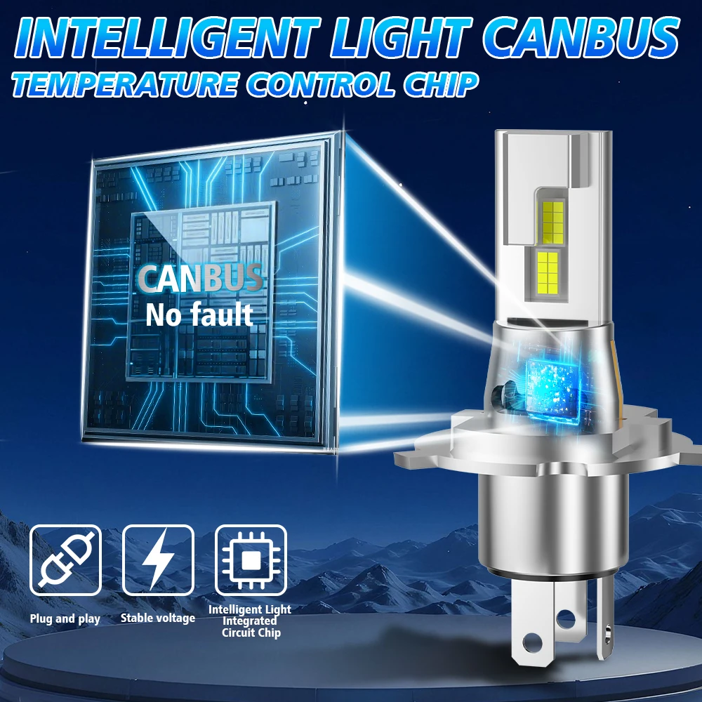 High-Performance H4 LED Headlight Bulb - Ultra Bright 6000K White with Built-In Fan, 50,000LM, 200W