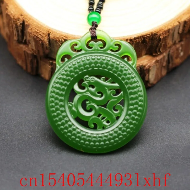

Double-sided Carved Fashion Jewelry Natural Green Hetian Jade Dragon Pendant Necklace Fine Charm Amulet Gifts for Men Luxury