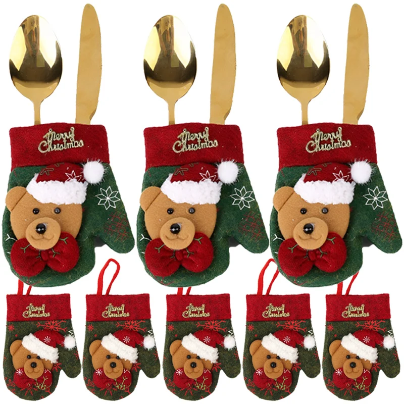 14PcsChristmasTablewareHolderBagSantaSnowmanElkCutleryCover