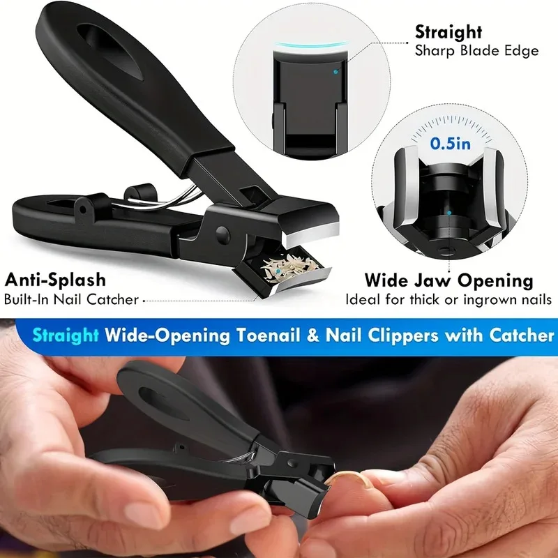 Stainless Steel Toenail Clippers Set 1/3/4/5pcs with Ergonomic Handle Wide Mouth Angled Scissors Nail File Cuticle Tool