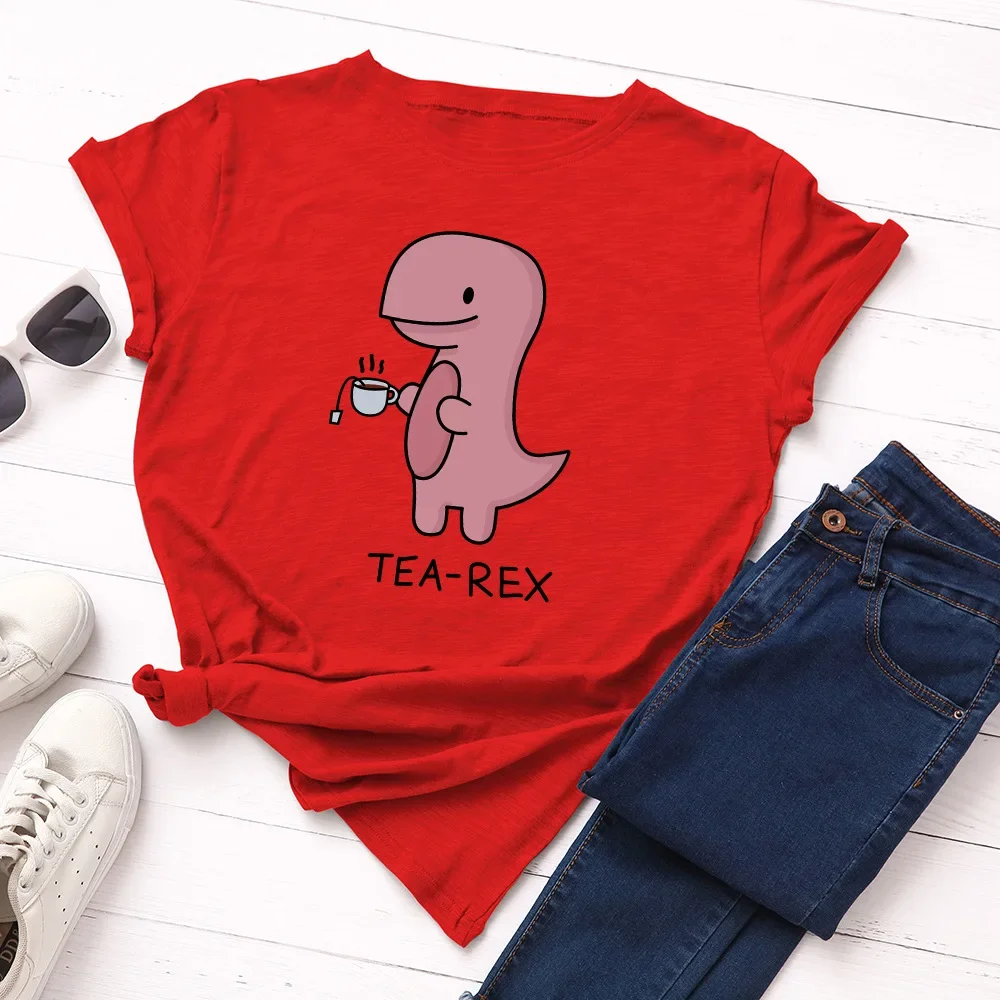 thumbnail image 1 of JFUNCY Camisetas de gran tamaño con estampado de dinosaurio de dibujos animados para mujer, camisetas holgadas informales de manga corta para mujer, camisetas de algodón de verano para mujer, 1 of 5