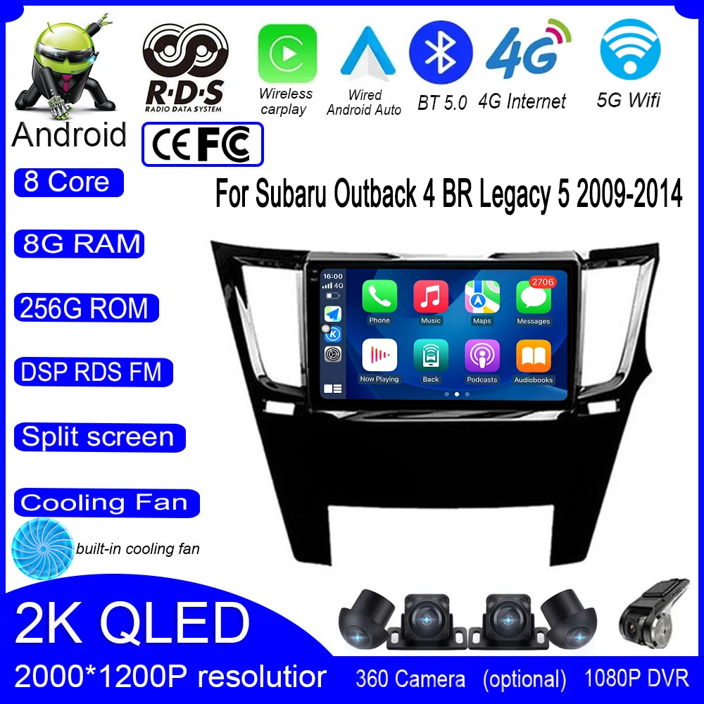 

For Subaru Outback 4 BR Legacy 5 2009-2014 Android 13 Car Carplay Stereo Radio IPS QLED Multimedia Autoradio Player Navigation