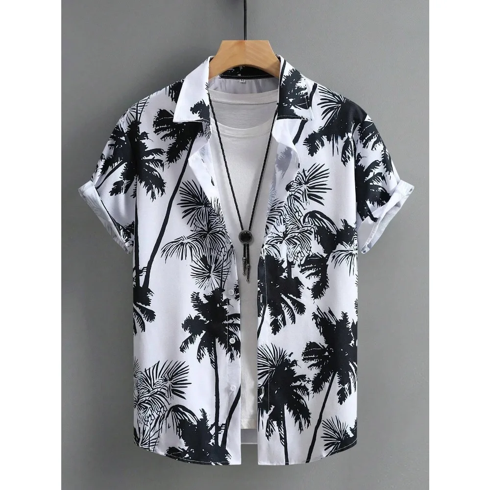 Hawaiian Shirt Man Print Casual Thin Beach Slim Fashion Shirt High Quality Luxury Black Social Vintage Funny Oversized Clothes