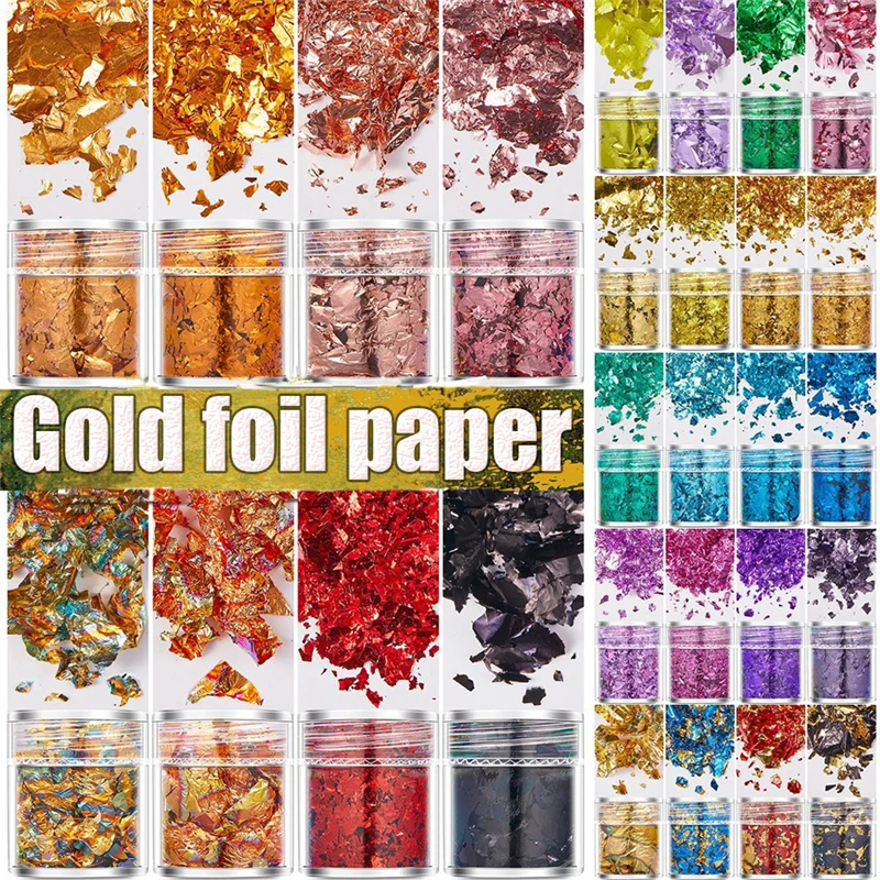 Description Picture 6 of item4 Bottle Gold Leaf Flakes Sequins Glitter Epoxy Resin Filling Gold Foil DIY Nail Art Decor Foil Paper Jewelry Making Accessories
