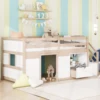SOLID WOOD TWIN SIZE LOW LOFT BED WITH STAIR, DRAWER, AND SHELF FOR CREAM + WHITE COLOR 3