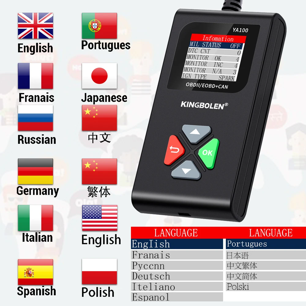 2025 KINGBOLEN YA100 OBD2 Scanner Auto Diagnostic Tools OBDII EOBD Code Reader For 12V Car DiagnosIs 4