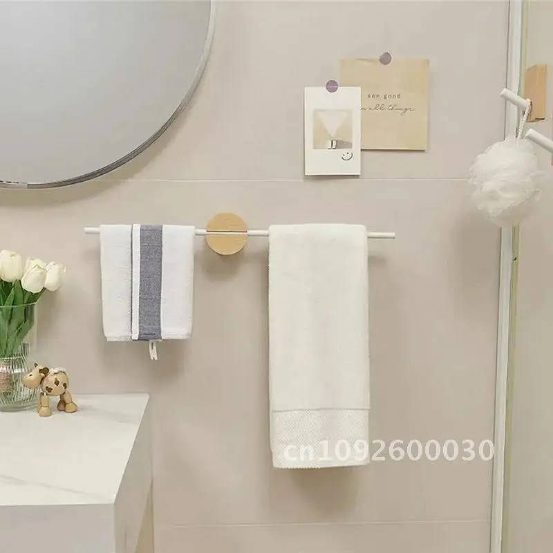 Bathroom Towel Towel Holder 304 Stainless Steel Beech Mounted Single Wood Wall Artistic Rack Hanger Shelf Bar