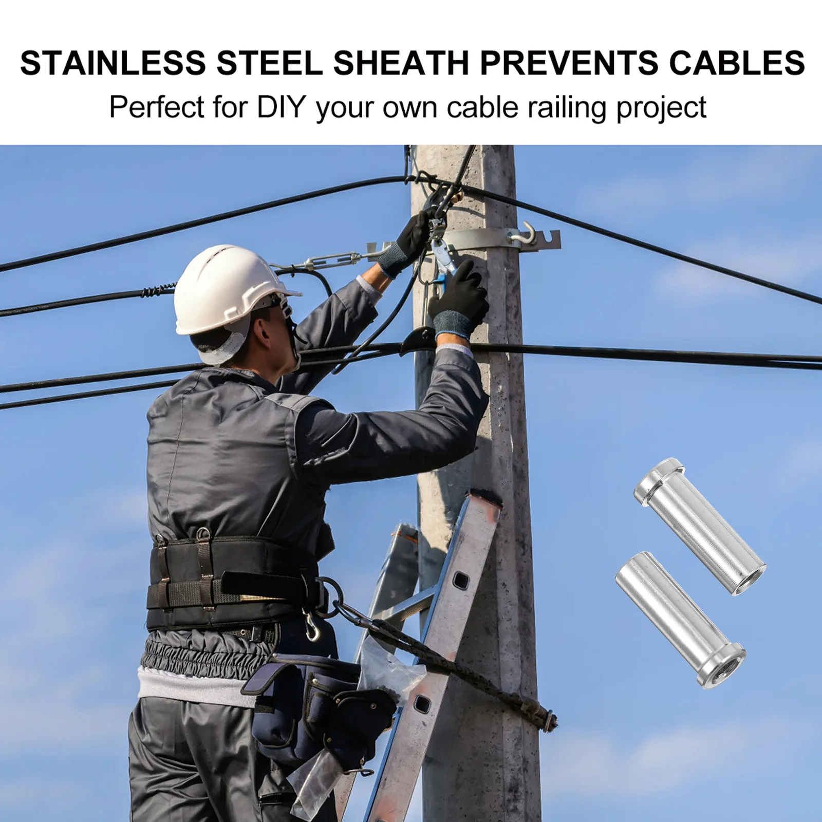 50 Pcs Stainless Steel Cable Protective Sleeve for Deck Railing Wire Rope Protector Prevents Damage Maintains Tension Indoor