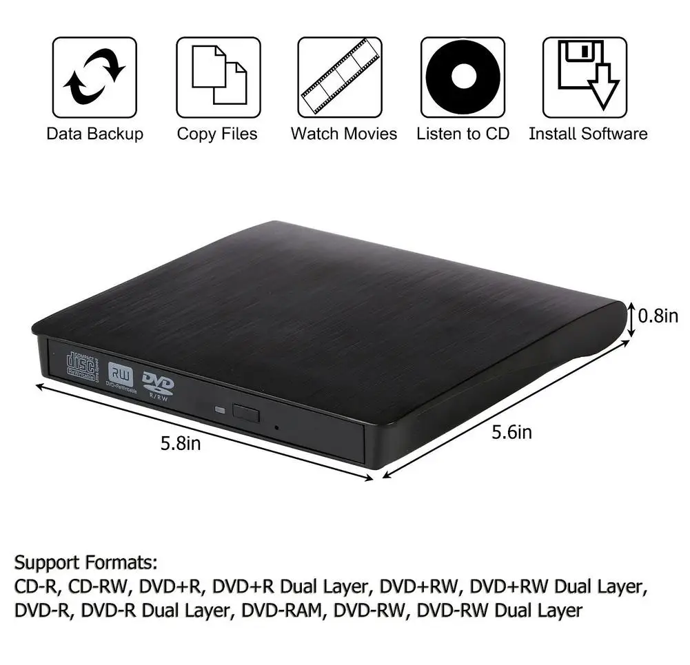 Portable USB 3.0 Slim External DVD RW CD Writer Drive Burner Reader Player Optical Drives For Laptop PC Dvd Burner 1pc portable dvd burner external dvd drive