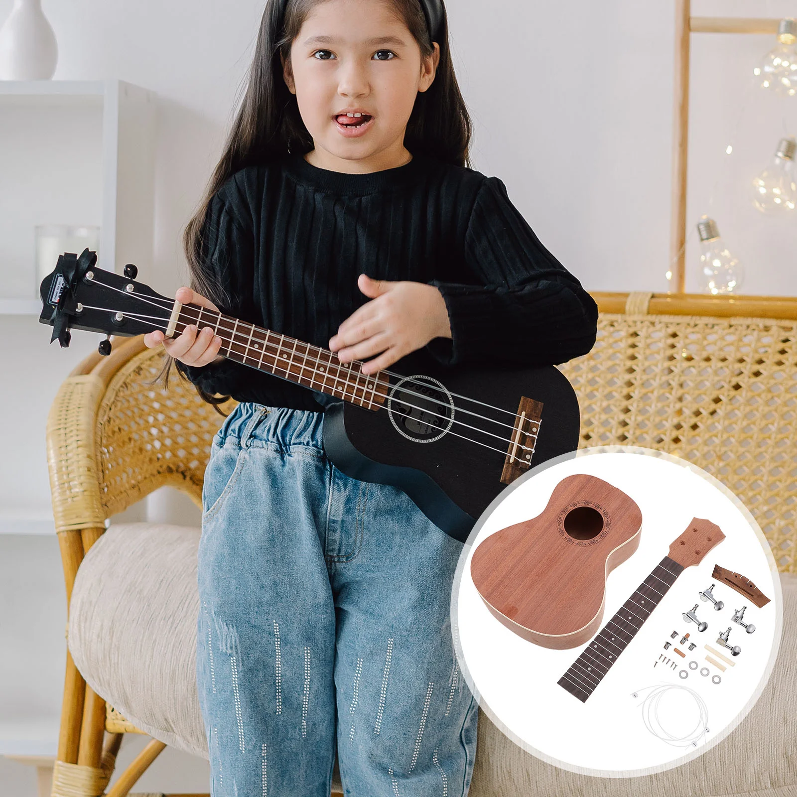 

23 Inch Ukulele Musical Instruments Semi-craft Kit Decorate Children Metal Materials DIY Small Guitar Parent-child