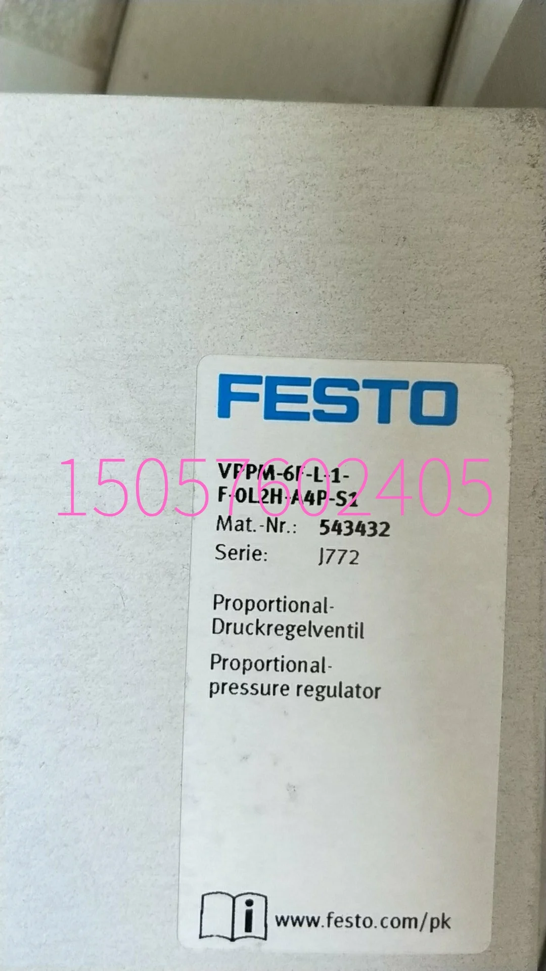 

Festo FESTO 543432 Proportional Pressure Regulating Valve VPPM-6F-L-1-F-0L2H-A4P-S1