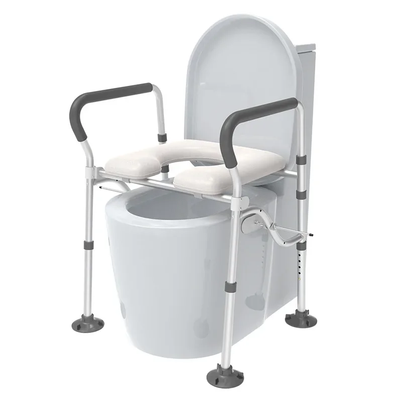 Toilet Booster Elderly Non Perforated Toilet Seat Assist Disability Help, Toilet Armrest Railing Frame Disabled Transfer Chairs 5