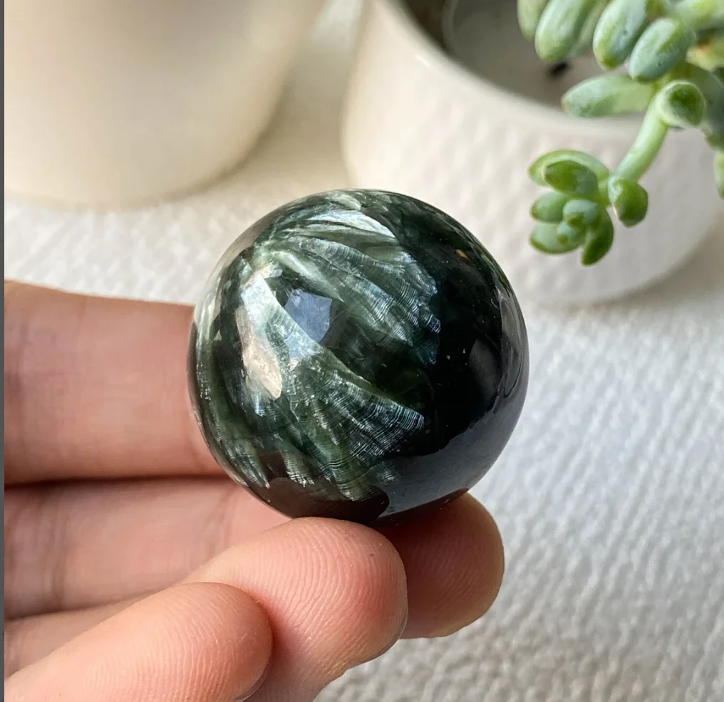 Natural Seraphinite Mineral Sphere Crystal Healing Stone Home Decoration Gift 3