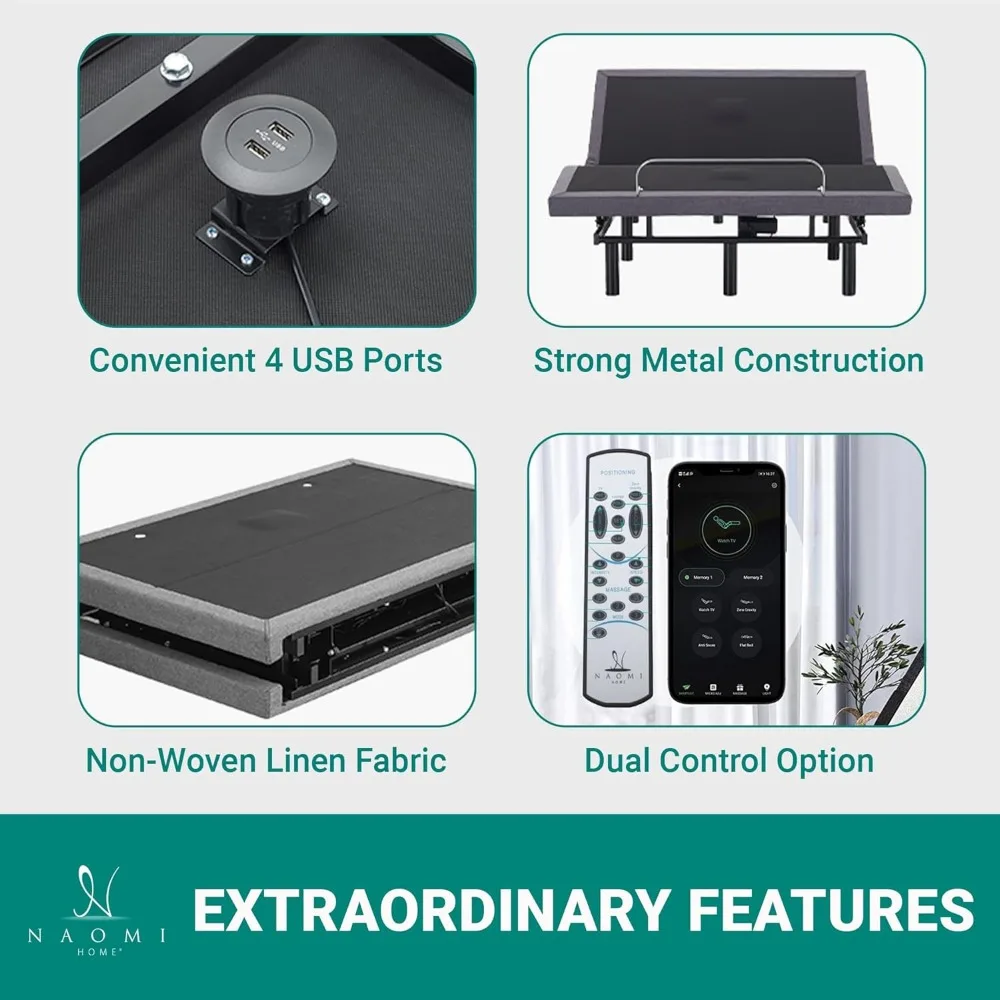 USB Ports, Wireless Remote, Assembly Needed, Ergonomic, Bed Frames, 6