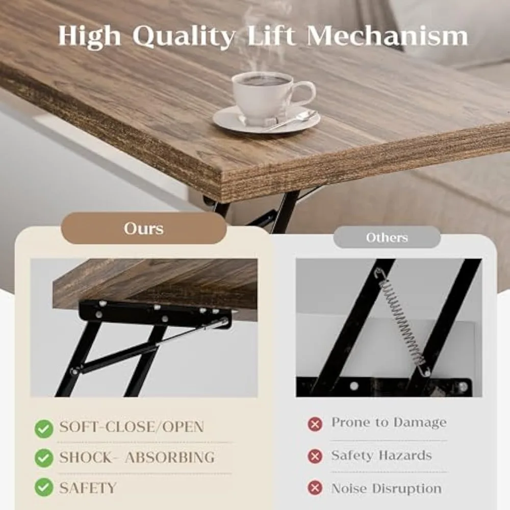 Lift Top Coffee Table, Square Coffee Table with Hidden Storage, Farmhouse Wood Table with Charging Station and Barn Door for Li 5