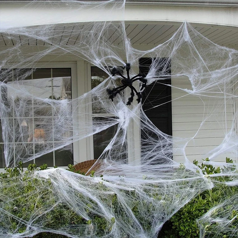 Halloween Dekoration künstliche Spinnennetze Super Stretch Spinnennetze und gefälschte Spinnen leuchten im Dunkeln Spinnweben gruselige Requisiten 2024 – Detail 4