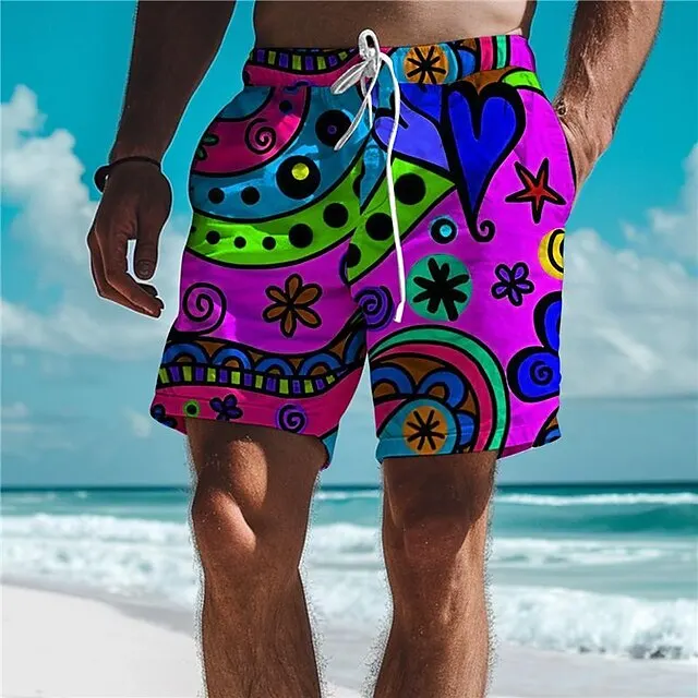 

Мужские пляжные шорты с 3D-принтом граффити, модные плавки с поясом на резинке, праздничные пляжные шорты в гавайском стиле