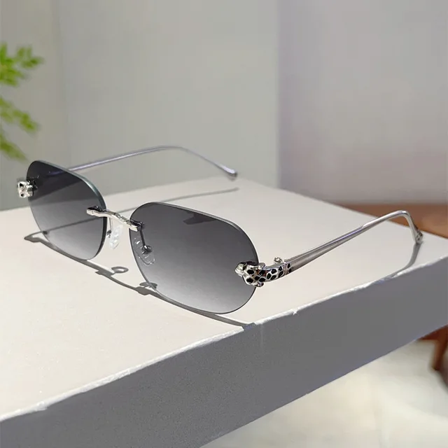 Lunettes de soleil ovales sans bords pour hommes et femmes, nouvelle mode, Vintage, dégradé, nuances décontractées, tendance, marque de luxe, Design, décor 1
