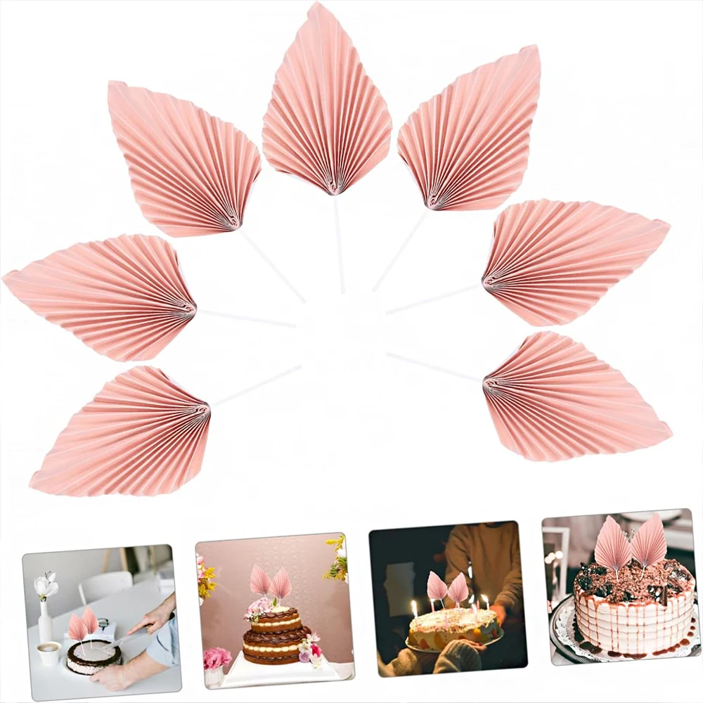 

6pcs Palm Spear Cake Topper Happy Birthday Palm Leaf Decoration Cake Decorating Wedding Baking Dessert Table Party Favors