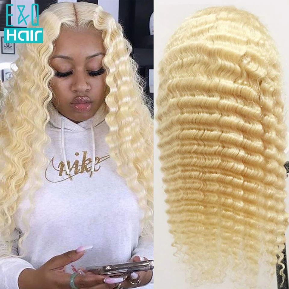 

613 Curly Blonde Lace Front Wigs Human Hair Pre Plucked 36 Inch Glueless Brazilian Water Wave 13x4 Hd Deep Wave Lace Frontal Wig
