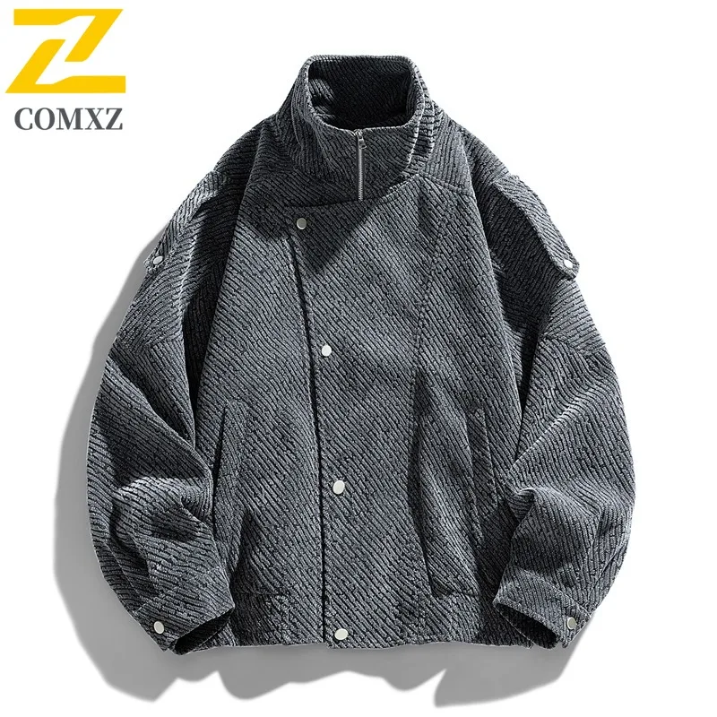 Men's Vintage Jacket Overcoat Thickened Wool Blend High Street Trench Coat Stand Collar Windproof Urban Streetwear Outerwear