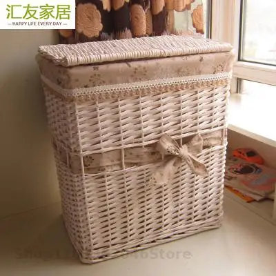 thumbnail image 1 of Cesta de ratán extragrande para ropa sucia con funda Cesta tejida para baño Cesta de mimbre tejida para guardar ropa sucia, 1 of 5