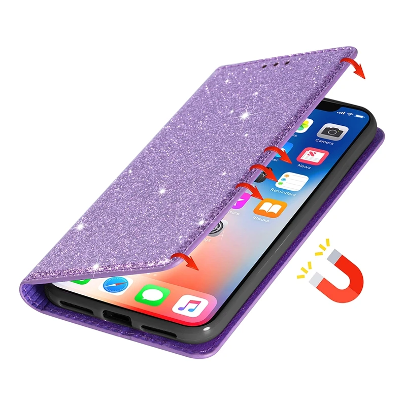 Sparkling Leather Flip Wallet Case with Glitter Finish