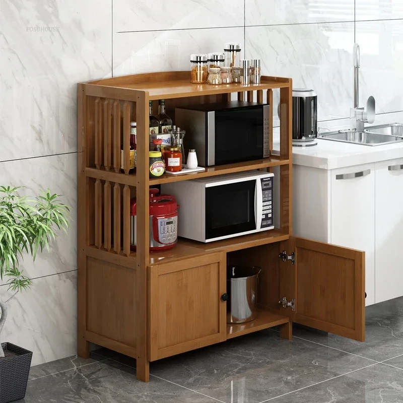 Modern Bamboo Kitchen Cabinets for Household Multi-layer Dishes Microwave Ovens Storage Cabinet Floor-to-ceiling Kitchen Cabinet 4