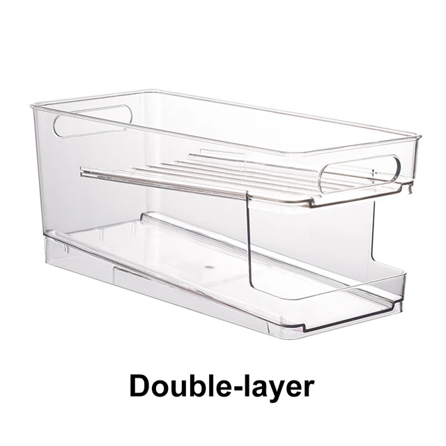 Dublu strat frigider băuturi doze depozitare cutie automată rulantă bere sifon doze raft organizator transparent dozator bin_voghion.com