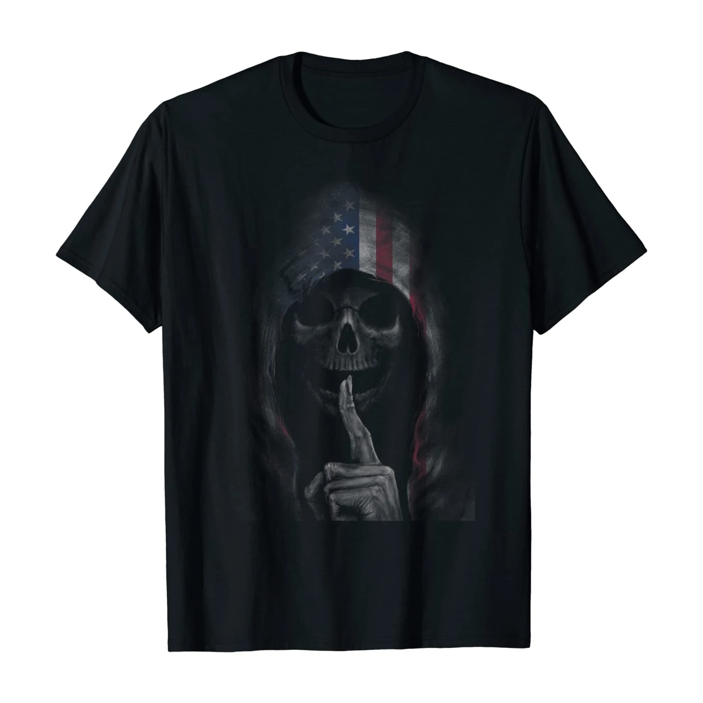 

Shhh Silent America Flag Skull Halloween Gift Mens T Shirt. Short Sleeve 100% Cotton Casual T-shirts Loose Top Size S-3XL