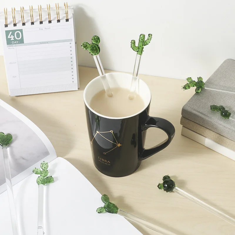 Cactus Cocktail Mixed-drink Stirring Stick Creative Long Handle Juice Coffee Extension Spoon Colorful Glass Stirring Stick