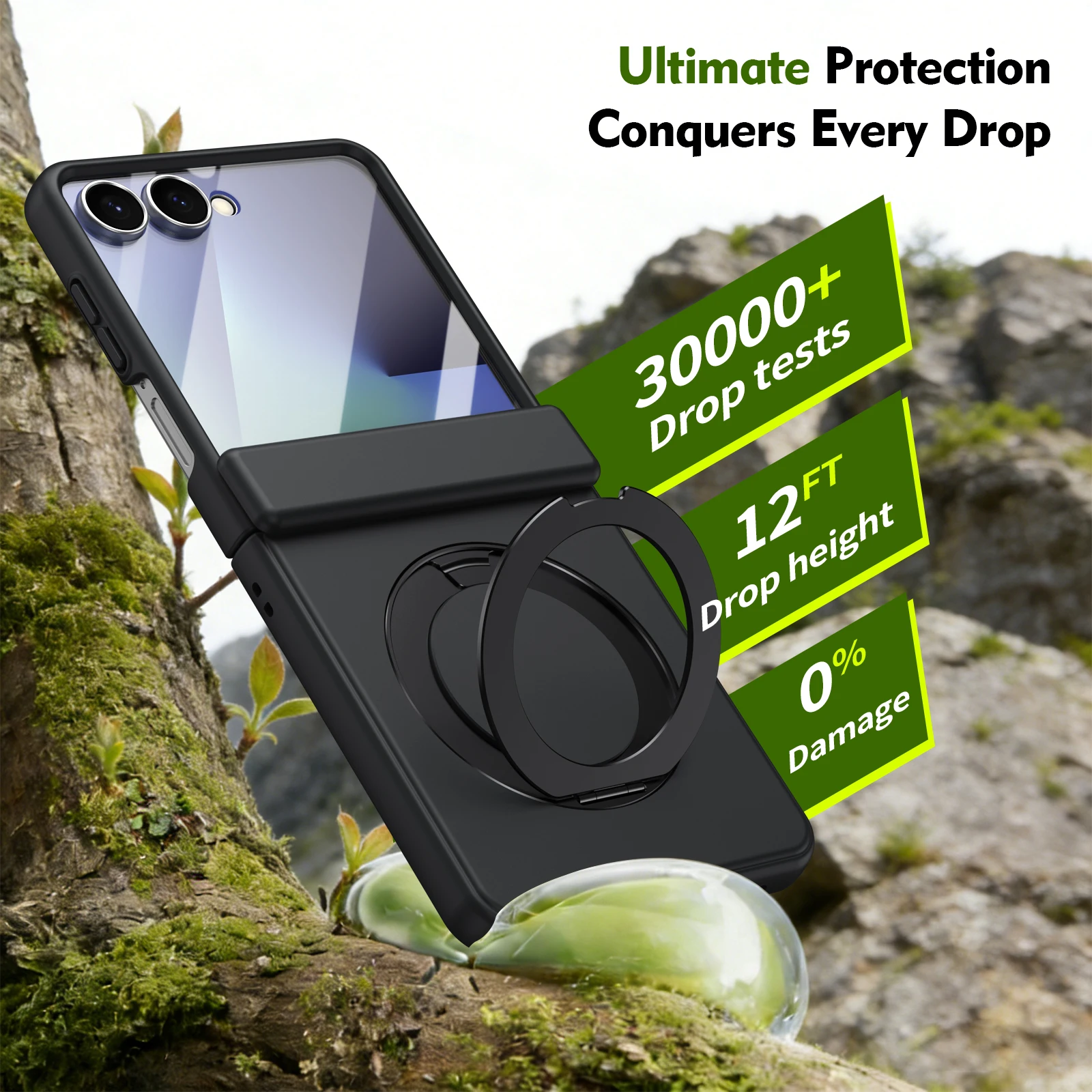 360° Rotating Ring Holder with Magsafe-Compatible Wireless Charging for Flip Phone Protective Case