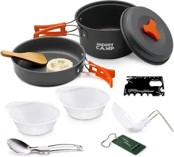 Camping Cookware Mess Kit Set with Stove - Backpacking Camping Pots and Pans Set All in One Non-Stick Camping Cooking Set Portab 1