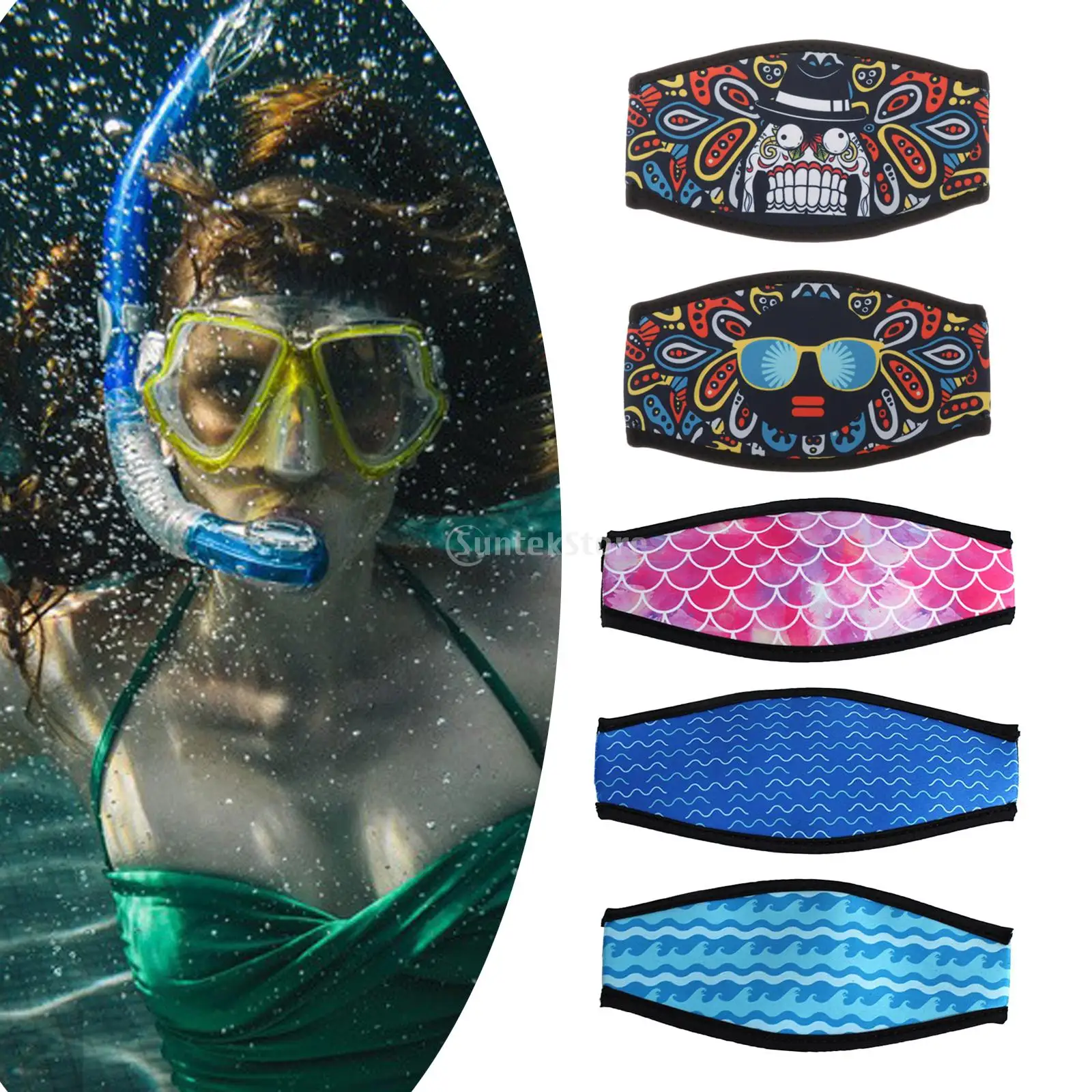 Description Picture 2 of itemNeoprene Scuba Diving Snorkeling Mask Strap Cover Comfort Padded Protection Hair Wrap Gear Accessories Diving Masks Head Strap