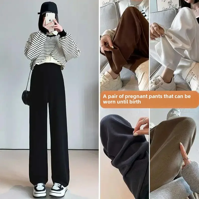 Realistic Maternity Pants Draped Slimming Straight Leg Cotton Spring Autumn Style Bell Bottoms For Pregnant Women 2