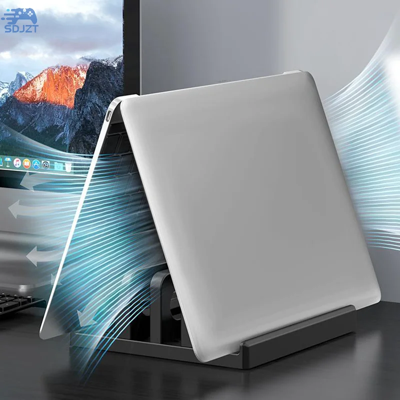이중 슬롯 조절식 수직 노트북 스탠드 ABS 플라스틱 4in 1 디자인 맥북 크롬북 서피스 HP 델 북 아이패드용 공간 절약